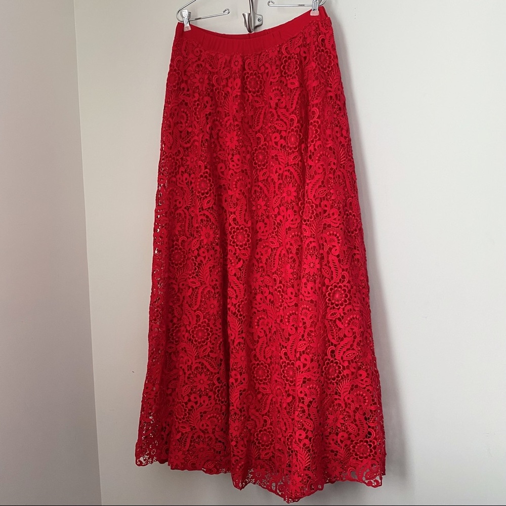 Valentino Garavani RTW Collection Red Guipure Lace Long Maxi Skirt Dress 10 L - Picture 2 of 11
